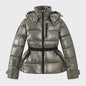 Dames Winter Parka Jas met Capuchon, Hoge Taille en Riem - Warm & Winddicht