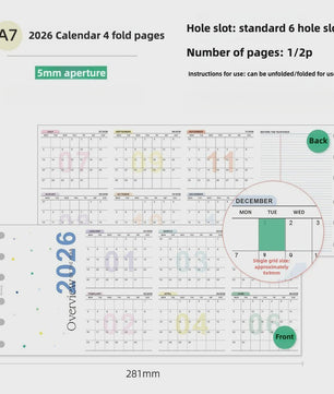 2027 Jaarkalender Navulling voor Planner | A6, A7, M5 | 4-Fold Ontwerp