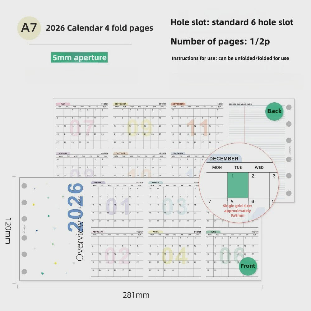 2027 Jaarkalender Navulling voor Planner | A6, A7, M5 | 4-Fold Ontwerp