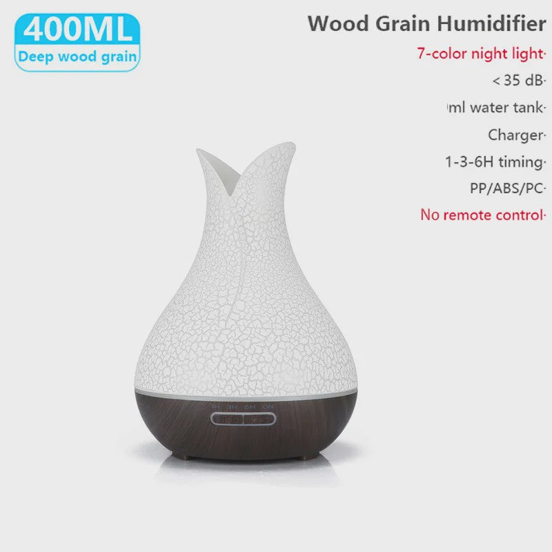 Aroma Diffuser met Houtnerf Design, 7 Kleuren LED en Afstandsbediening