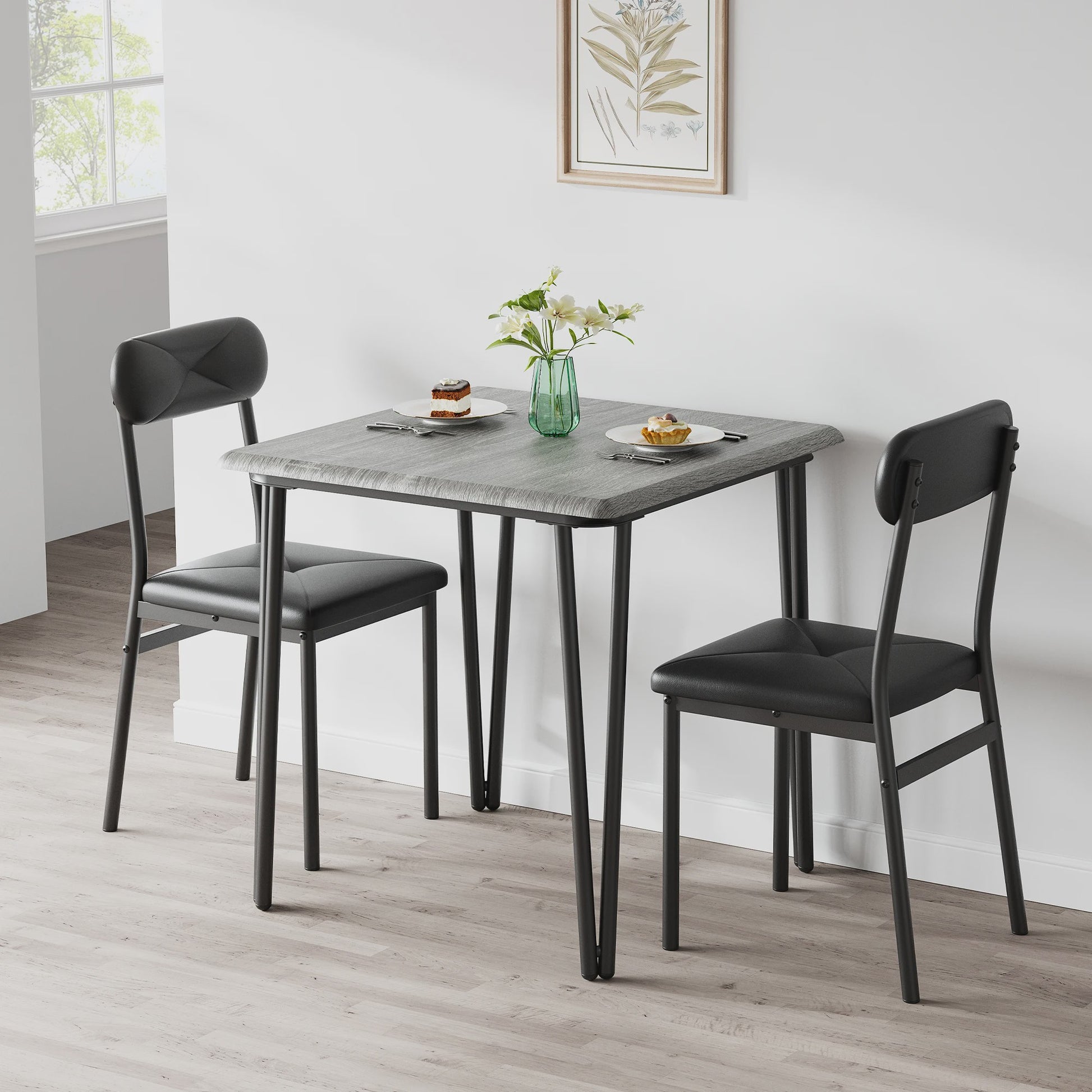Compact Houten Eettafel voor 2 Personen met Gestoffeerde Stoelen - Ruimtebesparend & Modern