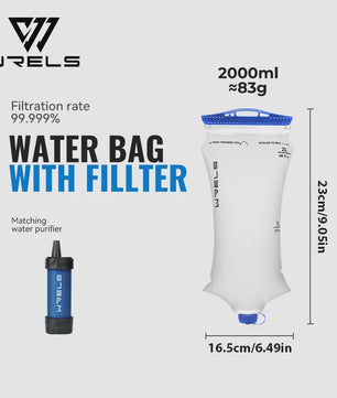 WRELS Opvouwbare Waterfilter Zak - Outdoor Waterzuivering, BPA-Vrij, Ideaal voor Survival
