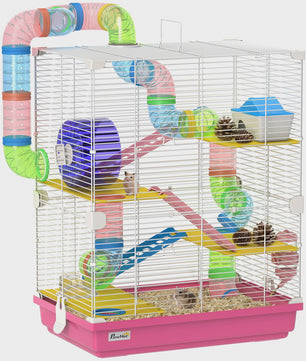Ruime Hamsterkooi met Tunnels, Platforms, Wieltje en Accessoires (46x30x58 cm)
