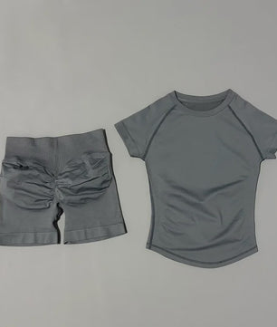 Seamless Sportset Dames: Yoga Top met Korte Mouw & Fitness Shorts