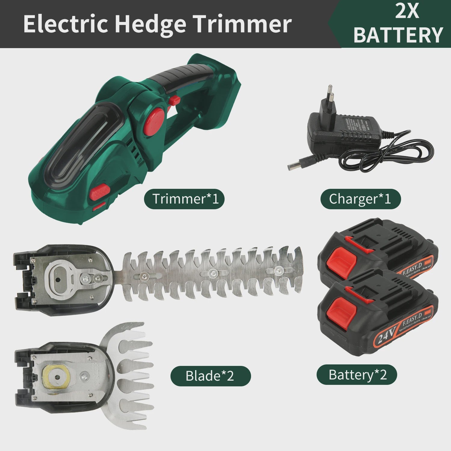 24V Draadloze Snoeischaar & Grasmaaier 2-in-1 met Lithium-Ion Batterij