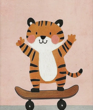 Vrolijke Dieren Canvas Posters - Leeuw, Hond, Beer & Cheetah op Skateboard - Kinderkamer Decoratie