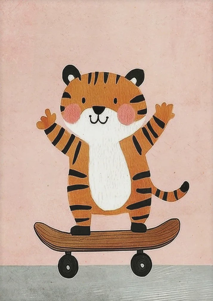 Vrolijke Dieren Canvas Posters - Leeuw, Hond, Beer & Cheetah op Skateboard - Kinderkamer Decoratie