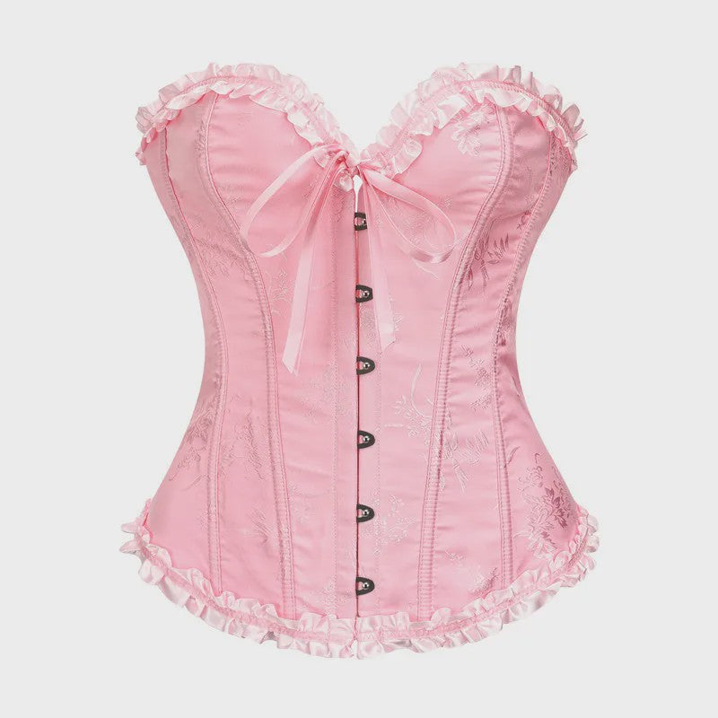 Sexy Jacquard Bustier Corset met Ruches en Push-Up Effect - Gothic Stijl