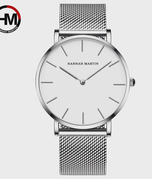Hannah Martin Herenhorloge - Stijlvol Zilver & Bruin Leer, Waterdicht Quartz Dress Watch