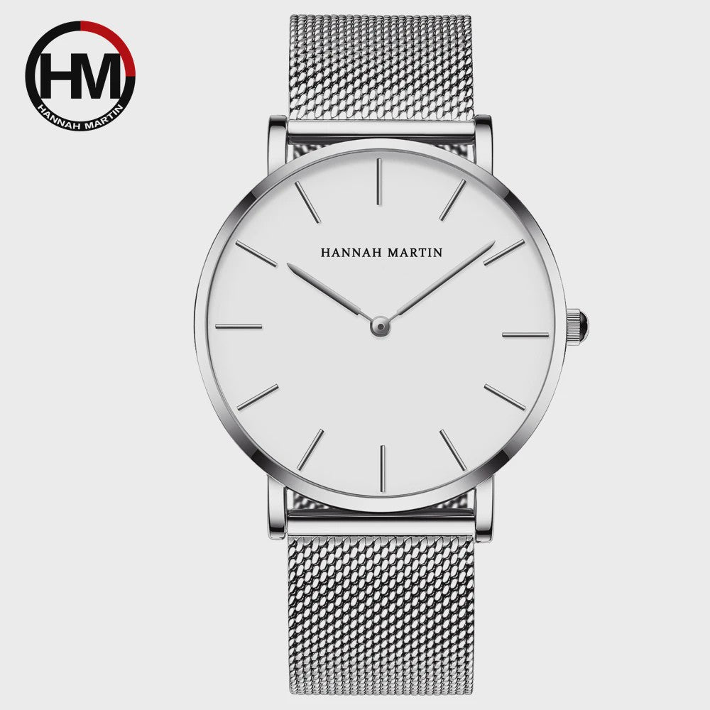 Hannah Martin Herenhorloge - Stijlvol Zilver & Bruin Leer, Waterdicht Quartz Dress Watch