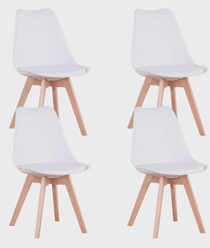 Set van 4 of 6 Nordic Eetkamerstoelen met PU Zitting en Beukenhouten Poten
