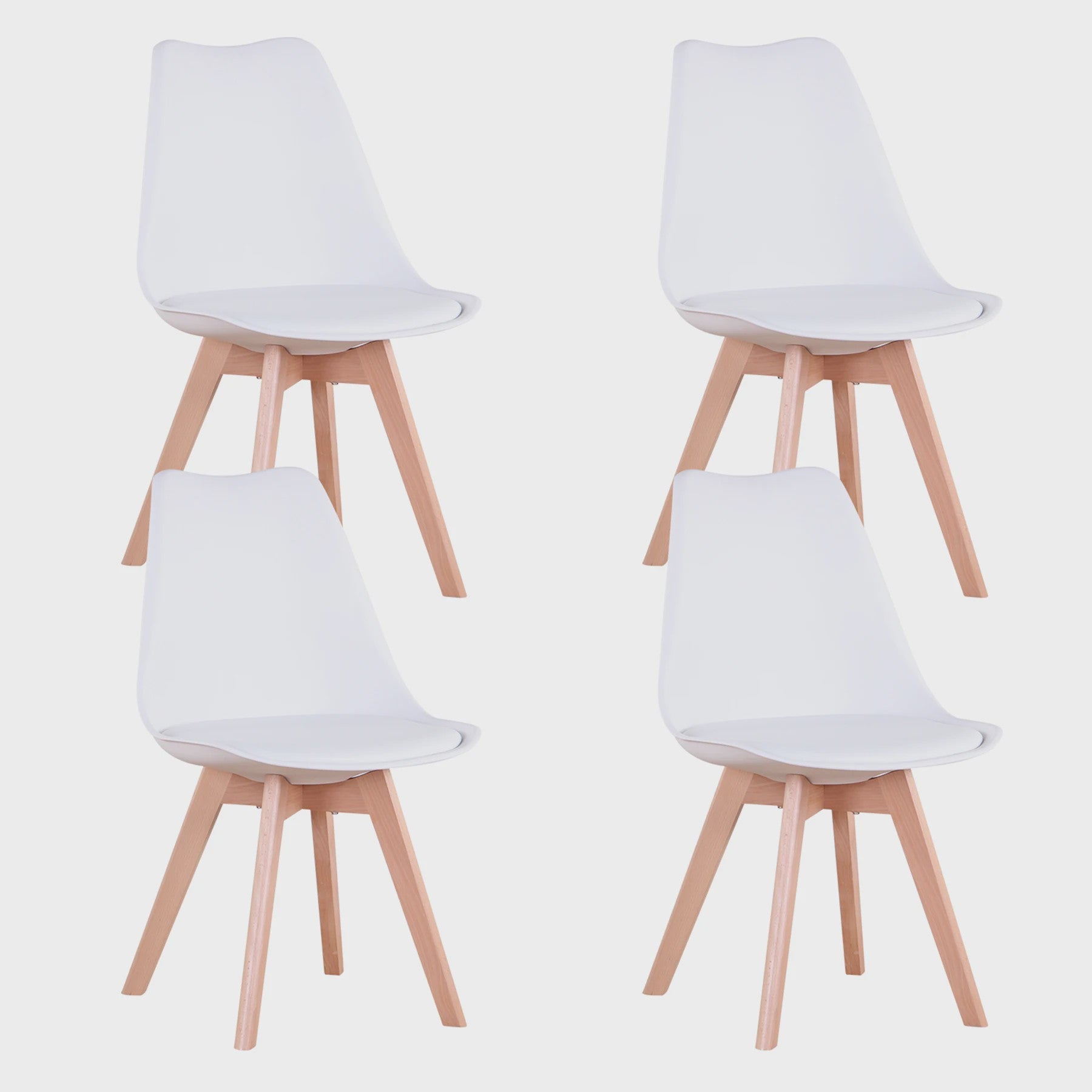 Set van 4 of 6 Nordic Eetkamerstoelen met PU Zitting en Beukenhouten Poten