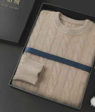 Heren Trui van 100% Puur Kasjmier - Dik Gebreid met Ronde Hals - Lente/Winter Collectie