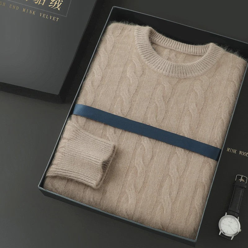 Heren Trui van 100% Puur Kasjmier - Dik Gebreid met Ronde Hals - Lente/Winter Collectie