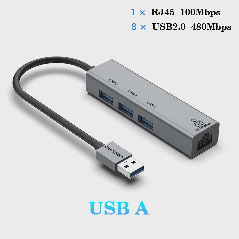 USB-C Docking Station met Gigabit Ethernet (1000Mbps) en 3x USB 3.0 Poorten | 100W PD