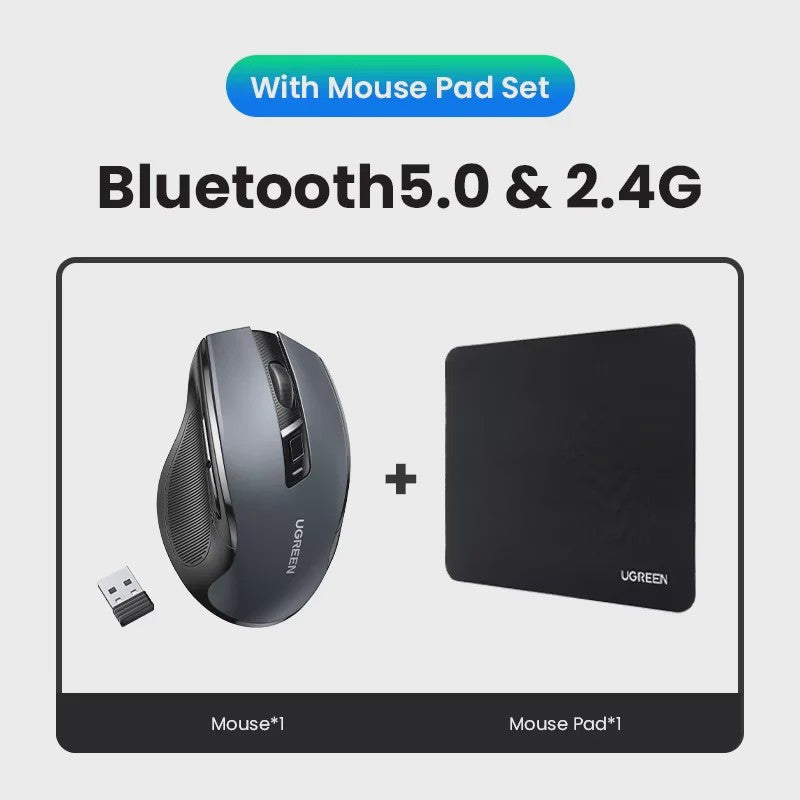 UGREEN Ergonomische Draadloze Muis: Bluetooth 5.0 & 2.4G, 4000 DPI, Stille Knoppen