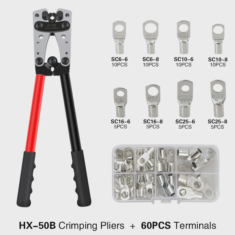 Professionele Krimptang HX-50B voor Kabelogen | 6-50mm² | AWG 10-0