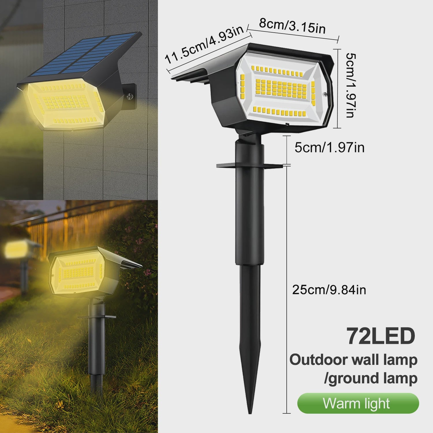 Solar Tuinspots LED (72/68) - IP65 Waterdicht, 3 Modi, Buitenverlichting