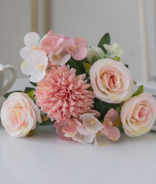 Kunstboeket Rozen & Chrysanten - Zijde Bloemen voor Bruiloft, Decoratie & DIY