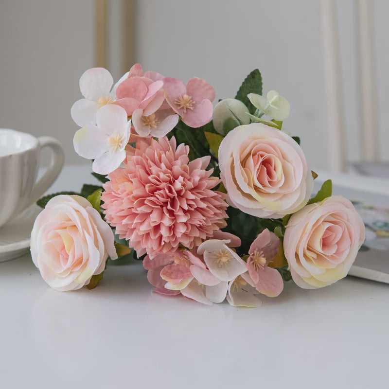 Kunstboeket Rozen & Chrysanten - Zijde Bloemen voor Bruiloft, Decoratie & DIY