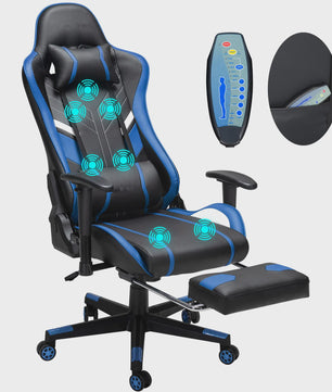 Ergonomische Massage Gaming Stoel met Voetensteun en Lendensteun - Verstelbaar