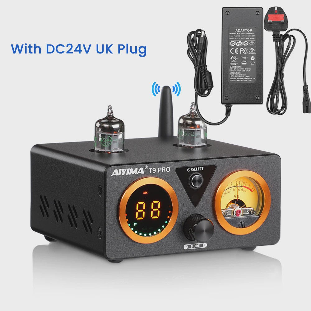 AIYIMA T9 PRO HiFi Bluetooth 5.2 Tube Versterker met VU Meter - 100W x 2 Stereo Audio Amp met USB DAC, COAX & OPT