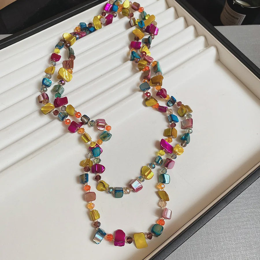 Luxe Dubbellaagse Schelp & Kristal Ketting - Bohemian Seaside Stijl