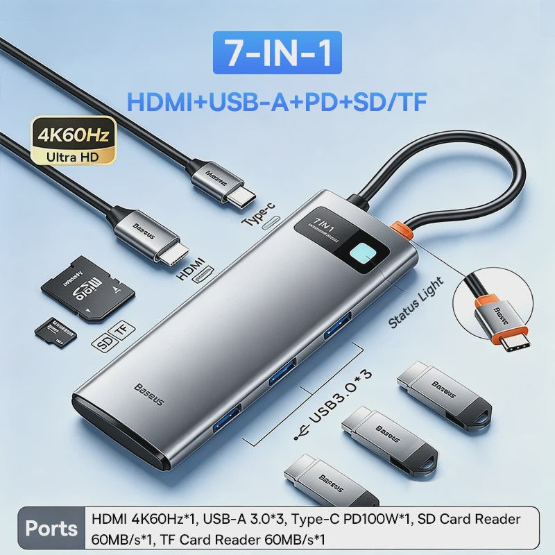 Baseus 6-in-1 USB-C Hub: 4K HDMI, 10Gbps USB 3.2, PD 100W, RJ45 Adapter