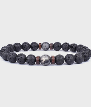 Natuursteen Armband Heren Dames - Lava & Hout Kralen 8mm