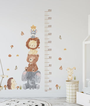 Vrolijke Groeimeter Muursticker met Safari Dieren - Perfect voor de Kinderkamer
