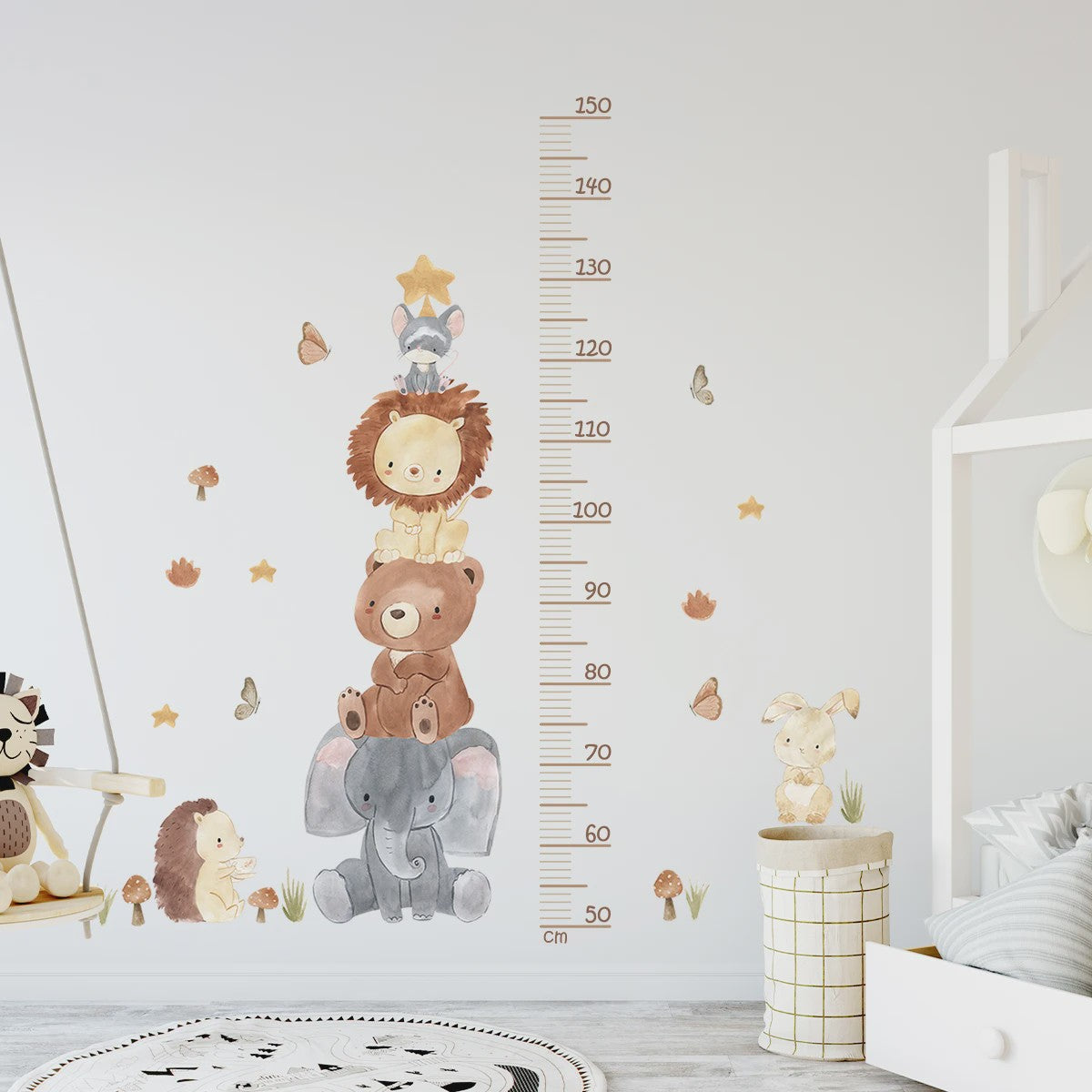 Vrolijke Groeimeter Muursticker met Safari Dieren - Perfect voor de Kinderkamer