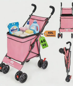 40L Opvouwbare Boodschappentrolley met Opbergtas en 4 Wielen