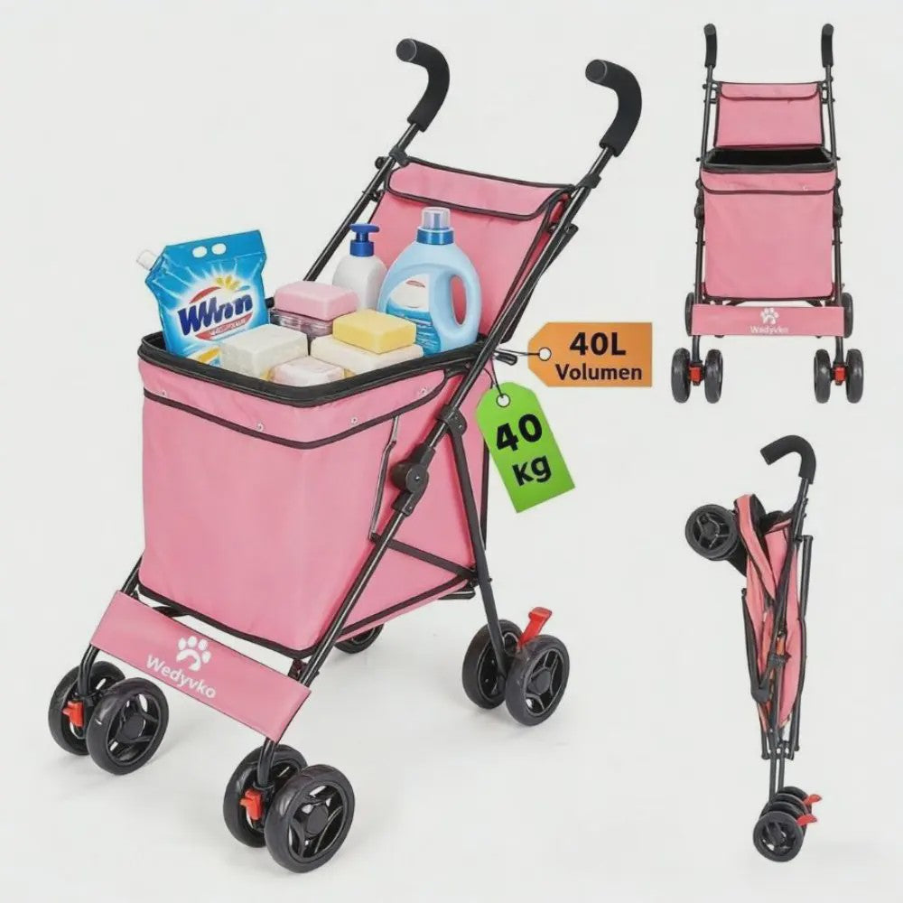 40L Opvouwbare Boodschappentrolley met Opbergtas en 4 Wielen