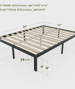 Heavy Duty Stalen Bedframe met Houten Lattenbodem - 3500lbs Draagkracht