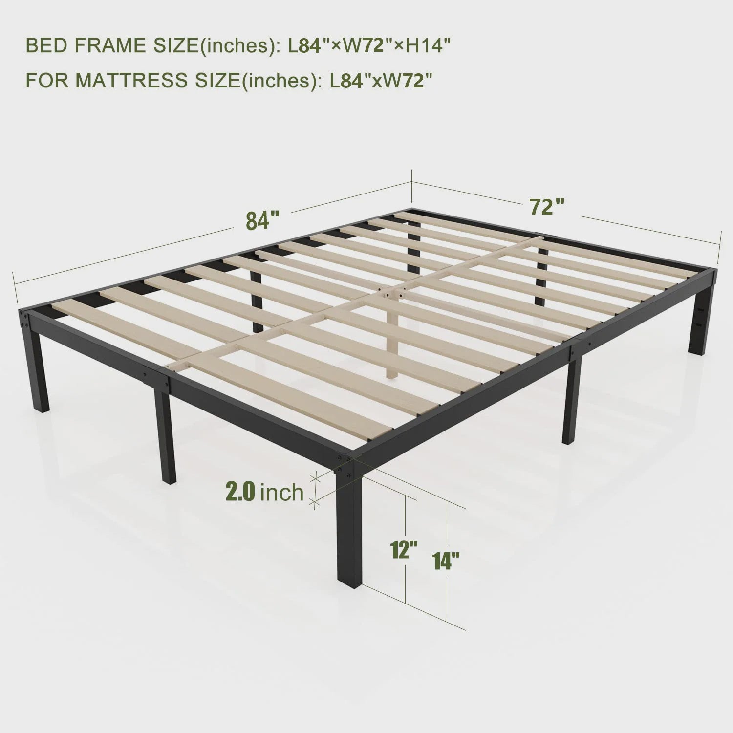 Heavy Duty Stalen Bedframe met Houten Lattenbodem - 3500lbs Draagkracht