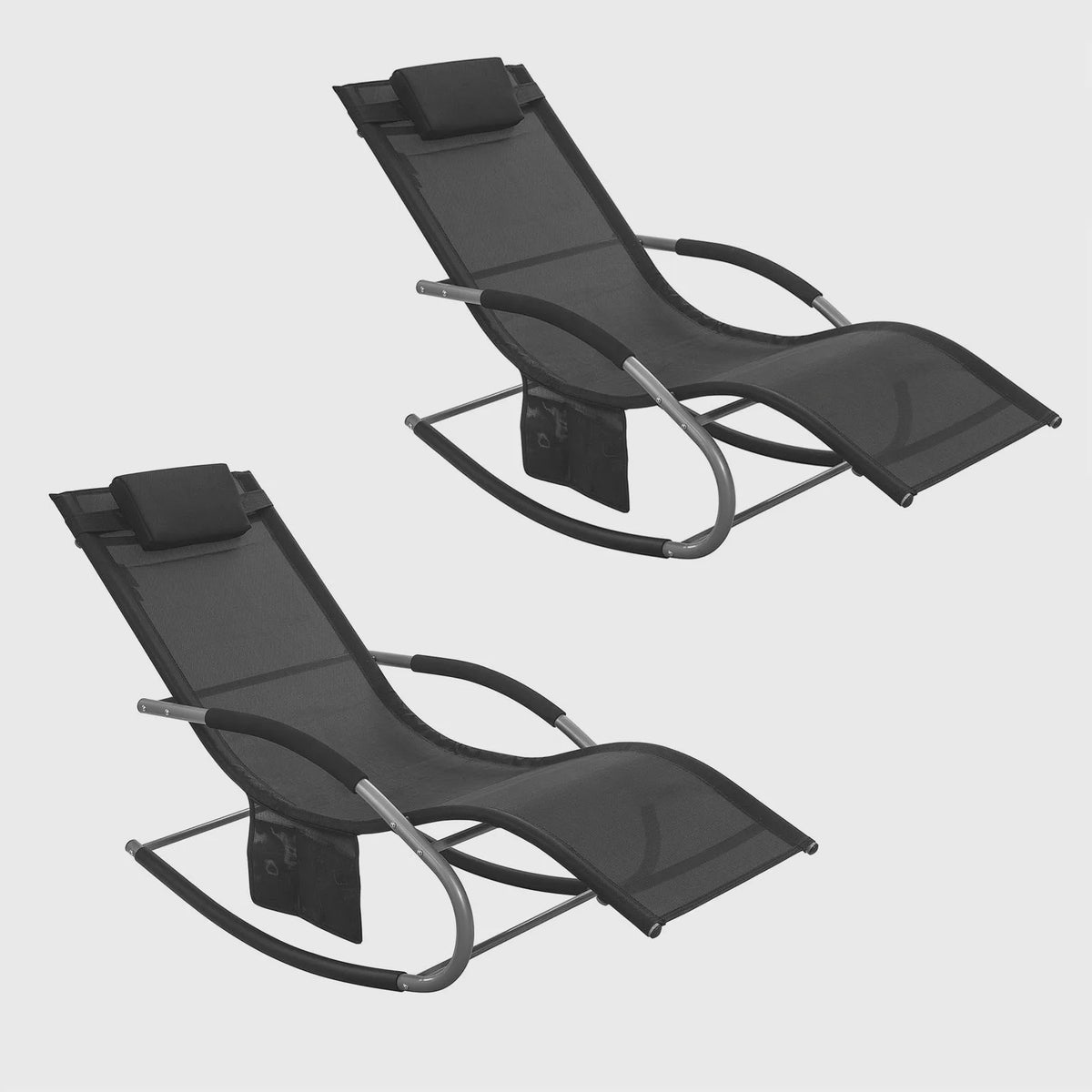 Set van 2 Loungestoelen - Verstelbare Ligstoelen met Kussen voor Tuin, Terras & Strand