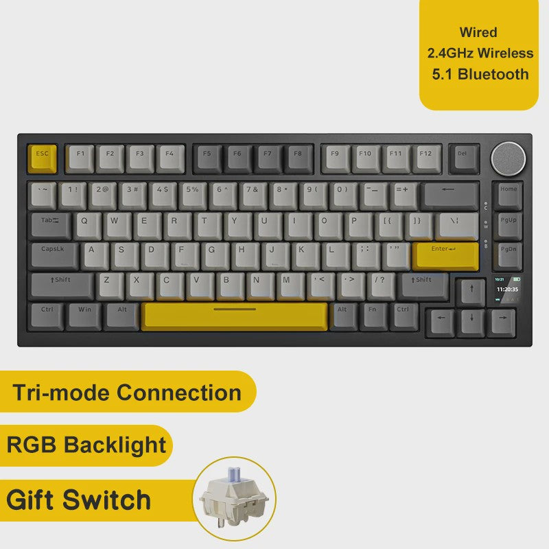 AJAZZ AK820 Pro Mechanisch Gaming Toetsenbord - Draadloos Bluetooth/2.4G/USB-C, Hot-Swappable, Gasket Mount, RGB