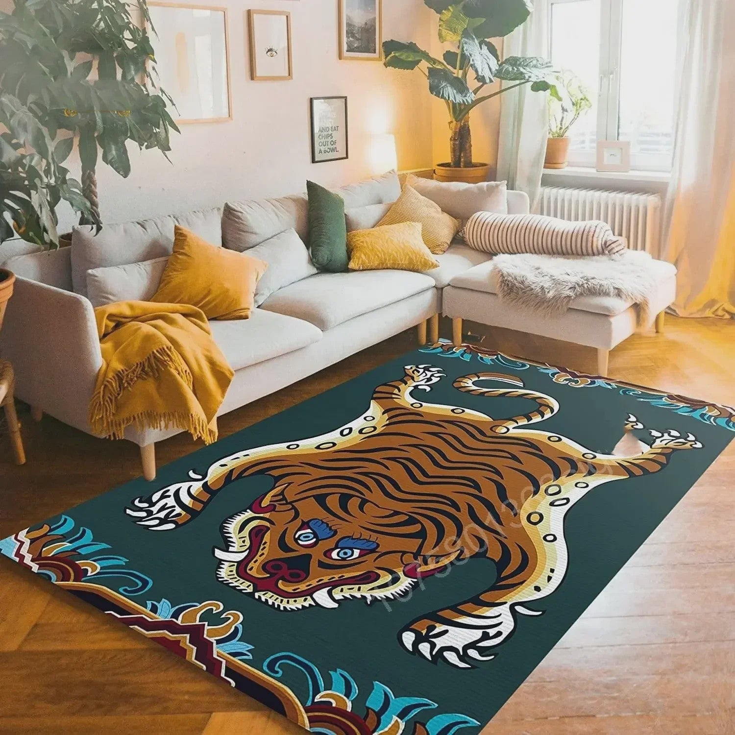 Bohemian Tibetaanse Tijger Vloerkleed - Antislip Decoratief Kleed voor Woonkamer & Slaapkamer