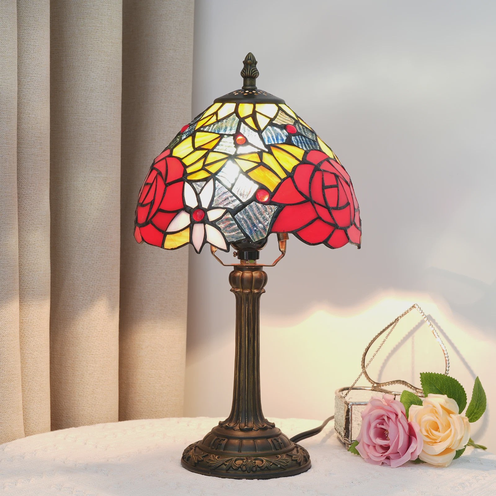 Vintage Stijl Tafellamp - Meerkleurige Tiffany Lamp 8-Inch voor Nachtkastje of Bureau