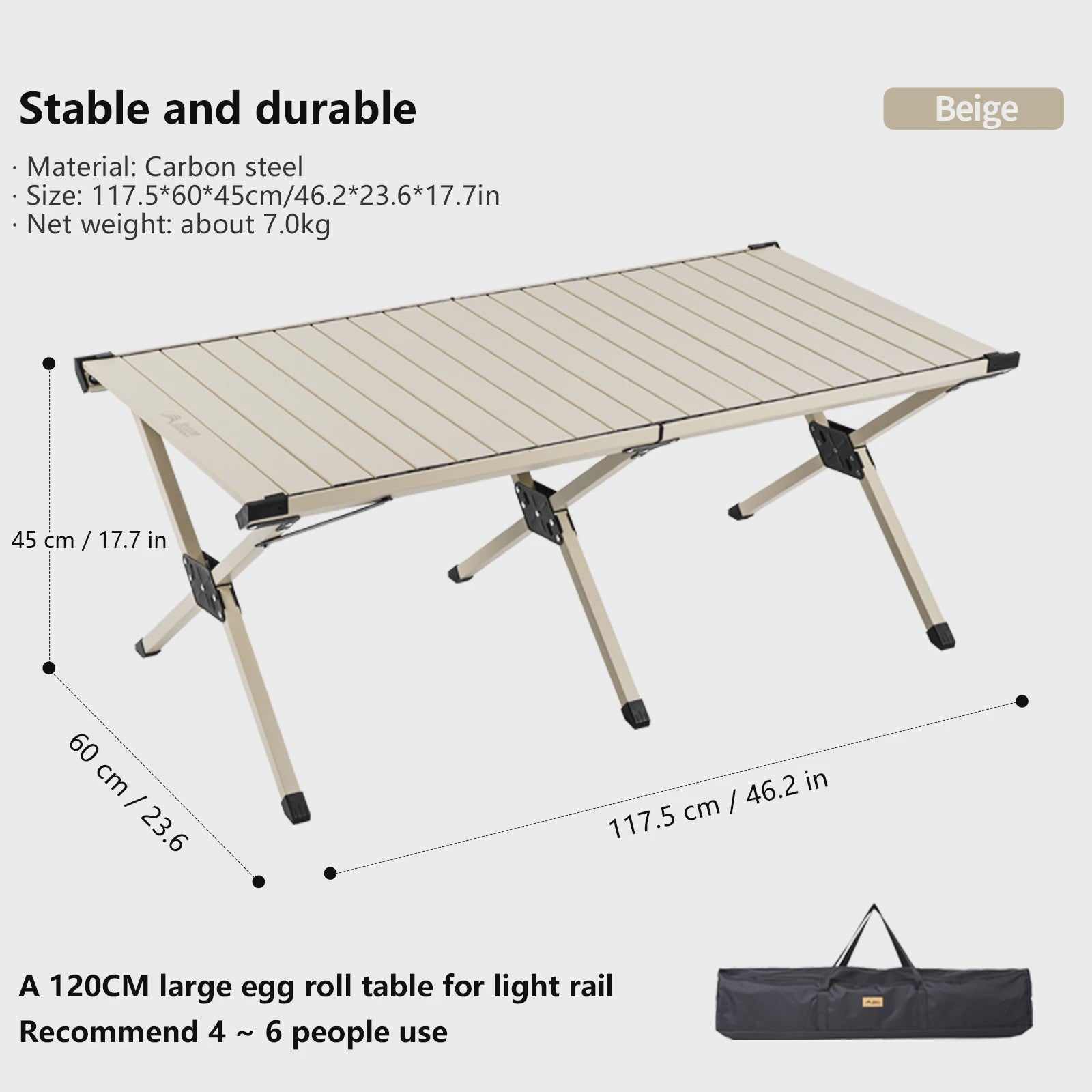 Opvouwbare Camping Tafel 'Egg Roll' - Draagbaar Carbon Staal met Draagtas voor Picknick & BBQ