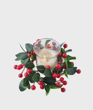 Kerst Krans met Bessen, Denneappels en Kaarsenhouder - Tafeldecoratie