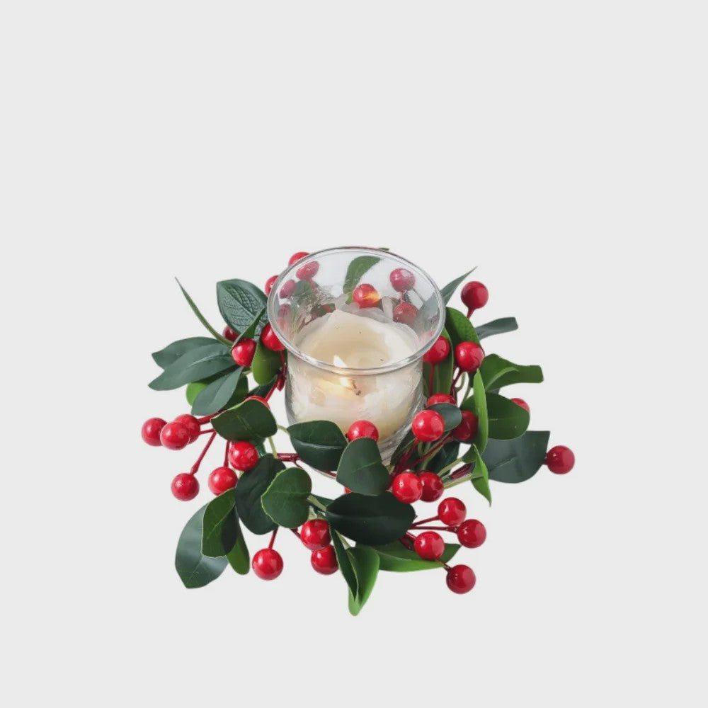 Kerst Krans met Bessen, Denneappels en Kaarsenhouder - Tafeldecoratie