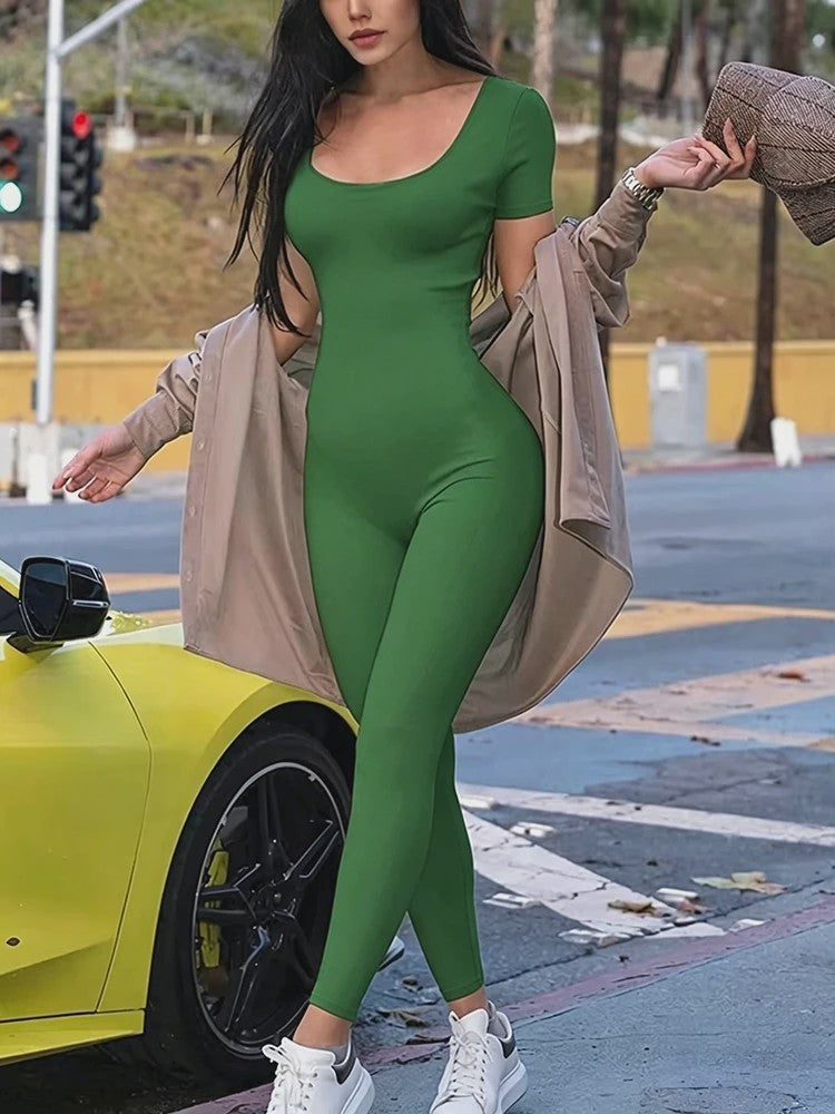 Dames Jumpsuit met Korte Mouwen - Bodycon Stijl voor Sport, Fitness & Casual Wear