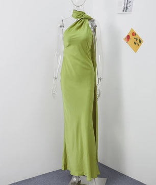 Elegante Satin Halter Jurk - Zomer Feestjurk Zonder Mouwen met Open Rug