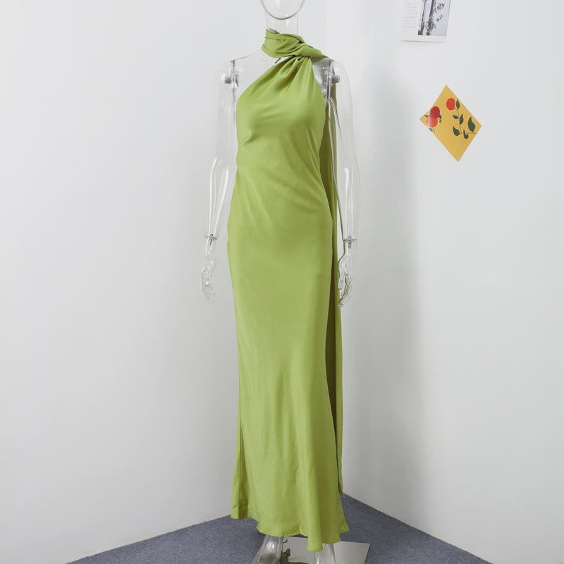 Elegante Satin Halter Jurk - Zomer Feestjurk Zonder Mouwen met Open Rug