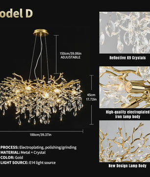 Moderne Gouden Kristallen Tak Kroonluchter - Sfeervolle Plafondlamp met E14 Fitting