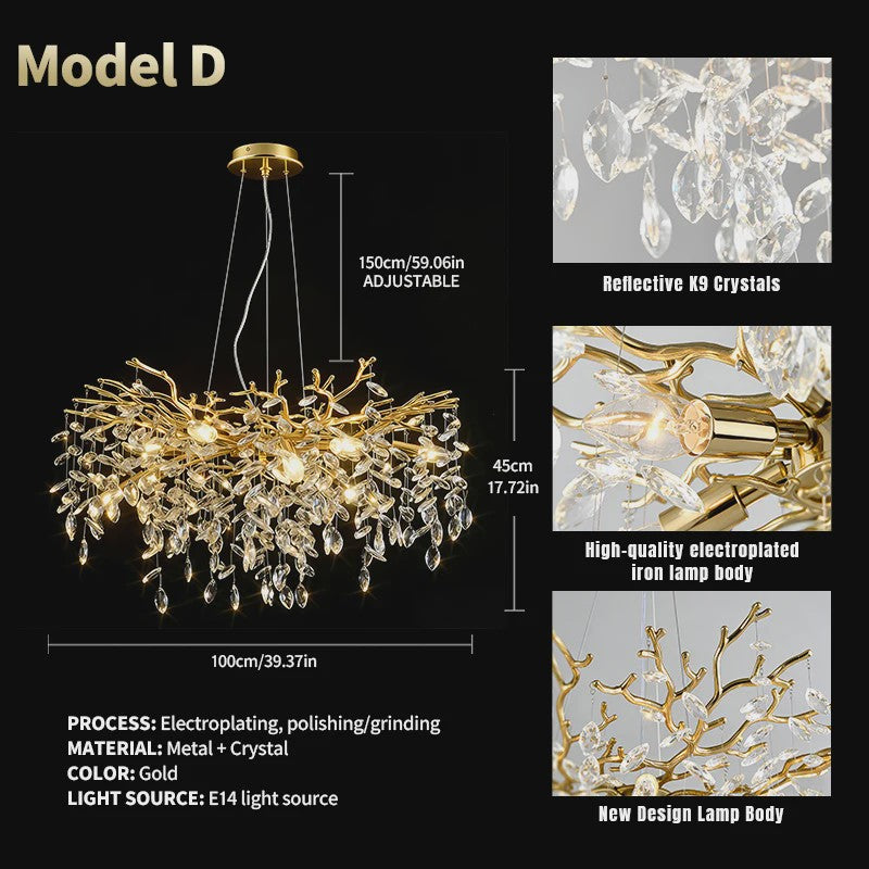 Moderne Gouden Kristallen Tak Kroonluchter - Sfeervolle Plafondlamp met E14 Fitting