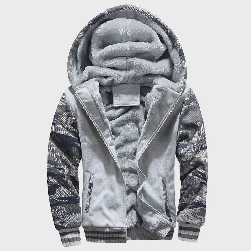 Warme Heren Winterjas met Camouflageprint en Fleece Voering - Casual Hooded Jacket
