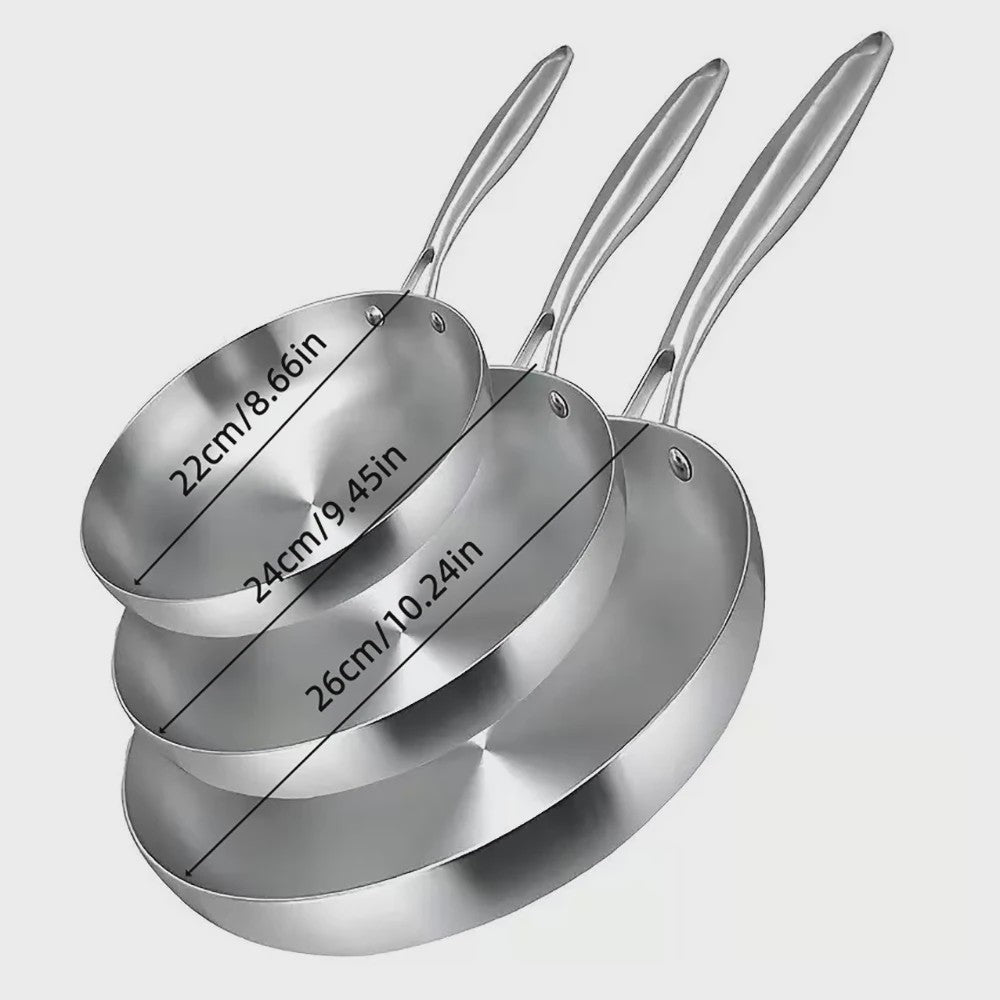 3-delige RVS Koekenpan Set - Snel & Gelijkmatig Verwarmen, Gezond Koken