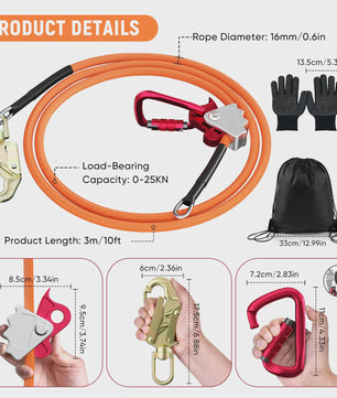 2.4/3/3.6m Steel Wire Core Flip Line Kit Adjustable Climbing Positioning Rope for Arborists Climbers Tree Climbers Outdoors